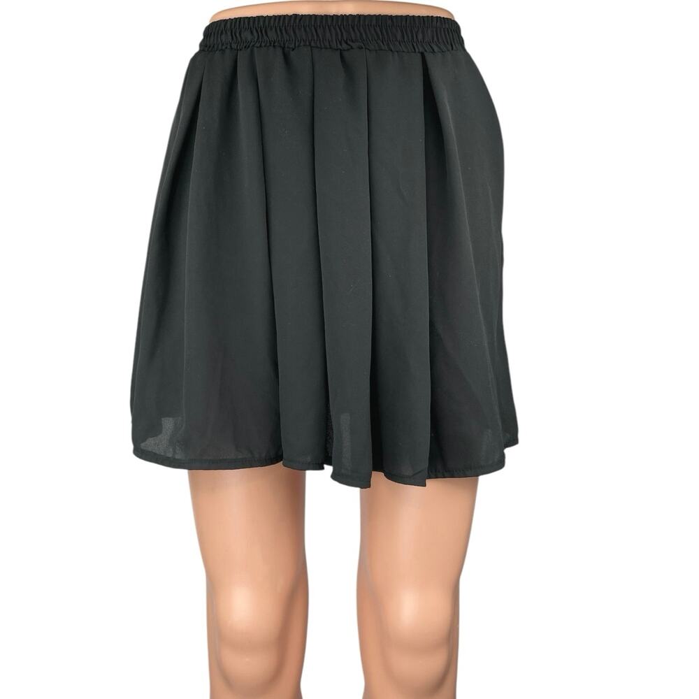 John Galt Women's Black Pleated Elastic Waist Mini A-Line Flared Skirt Size S
